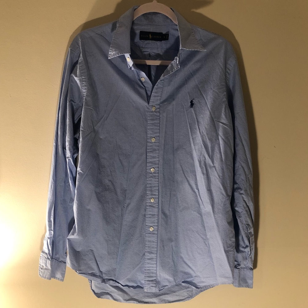 Ralph Lauren - Men’s Button Down Shirt - Blue and White - Size Large